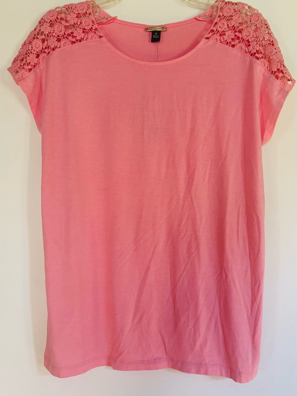 Dana Buchman Pink Lace Shoulder Short Sleeve Top
